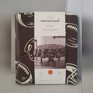 Kirkton House Vinyl Tablecloth 70" Round Brown/Cream Football NWT